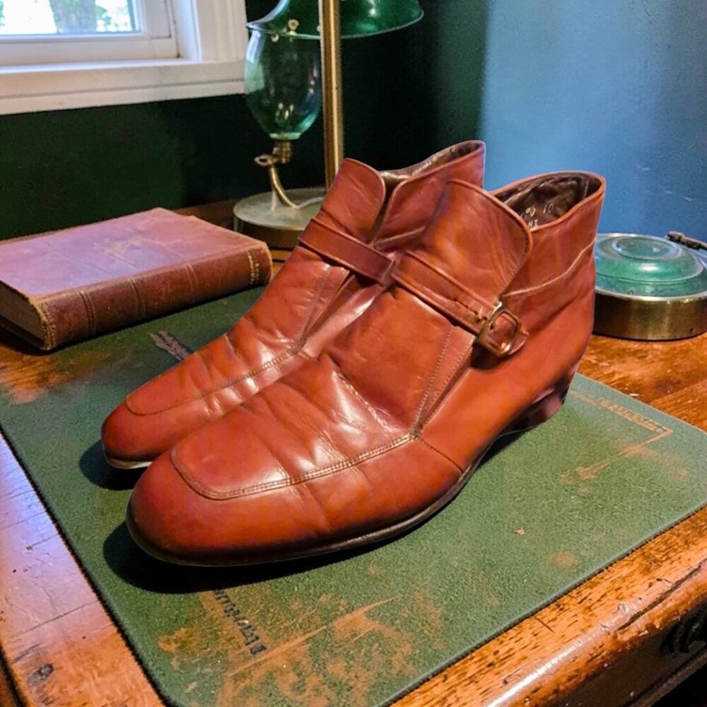 Vintage Florsheim Imperial Monk Strap Shoes 9.5C Brown Leather Made USA 31090